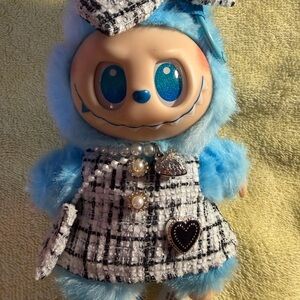 Blue Lafufu Plush Doll with Checkered Outfit